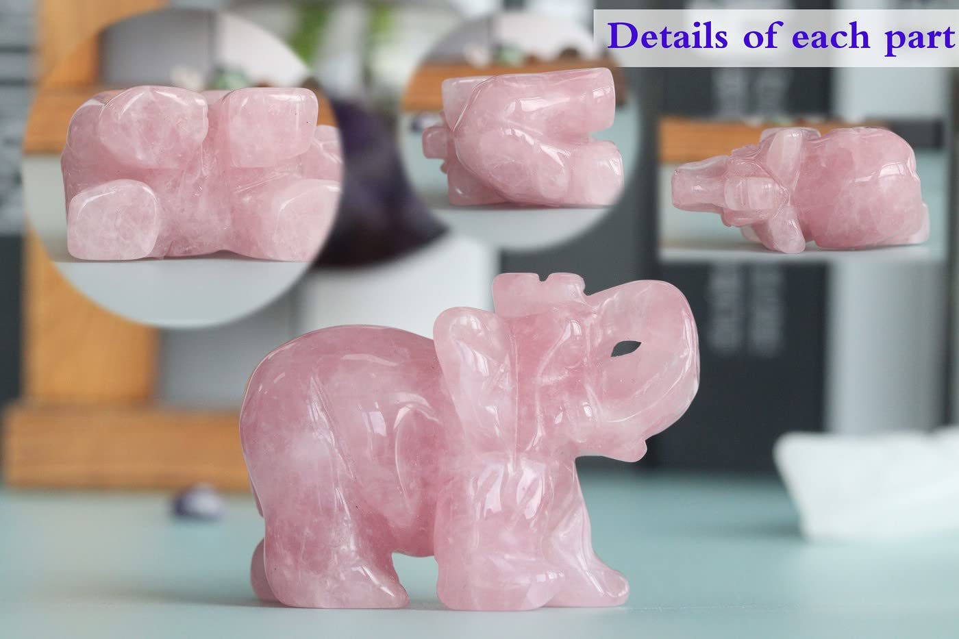 20PCS Natural Heart Healing Crystals and 2" Rose Quartz Elephant Decor Healing Crystal Cute Polished Natural Stone Pink Gemstones Energy Hippie Home Room Office Desk Decors Gifts for Women Men
