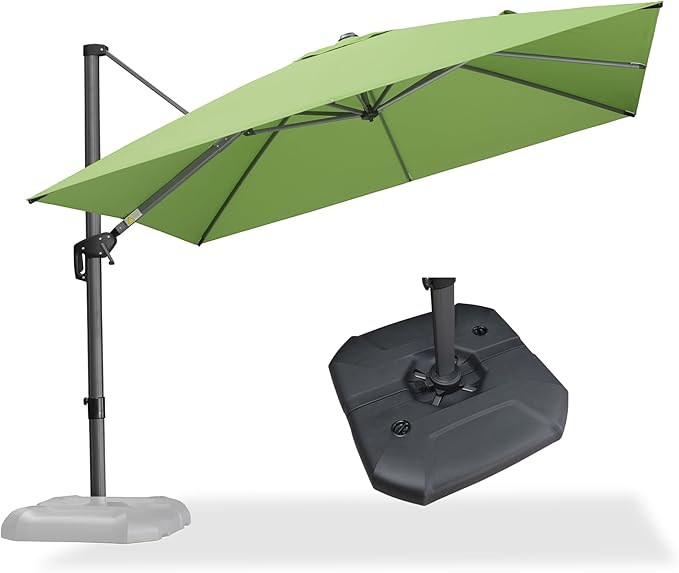 PURPLE LEAF 10 Feet Square Cantilever Umbrella Patio Umbrella with Base Outdoor Umbrella Aluminum Offset with 360-degree Rotation for Garden Deck Pool Patio Apple Green