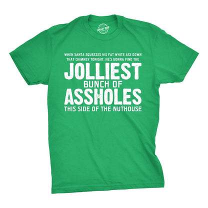 Crazy Dog Christmas Shirts for Men Jolliest Bunch of A-Holes T Shirt Funny Xmas Shirt Novelty Graphic Movie Tee for Guys Green XL