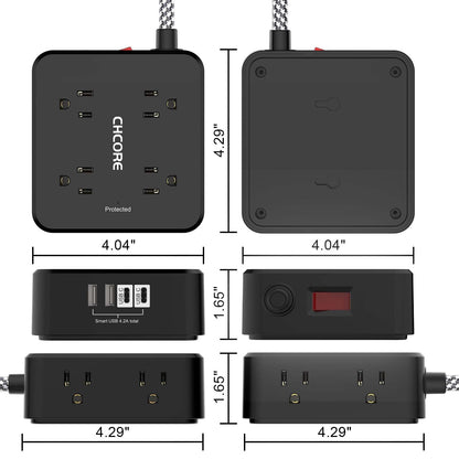 Surge Protector Power Strip - CHCORE 5Ft Braided Extension Cord with 8 Outlets with 4 USB (2 USB C) Charging Ports, Flat Plug Multi Plug Outlet Extender Charging Station for Home Office, ETL, White