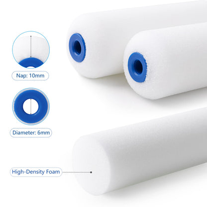 Mister Rui Foam Paint Roller, 4 inch Paint Roller 8 Pack, Small Paint Roller, High Density Foam Paint Roller Tray and Liner Set, Sponge Rollers for Painting and Staining