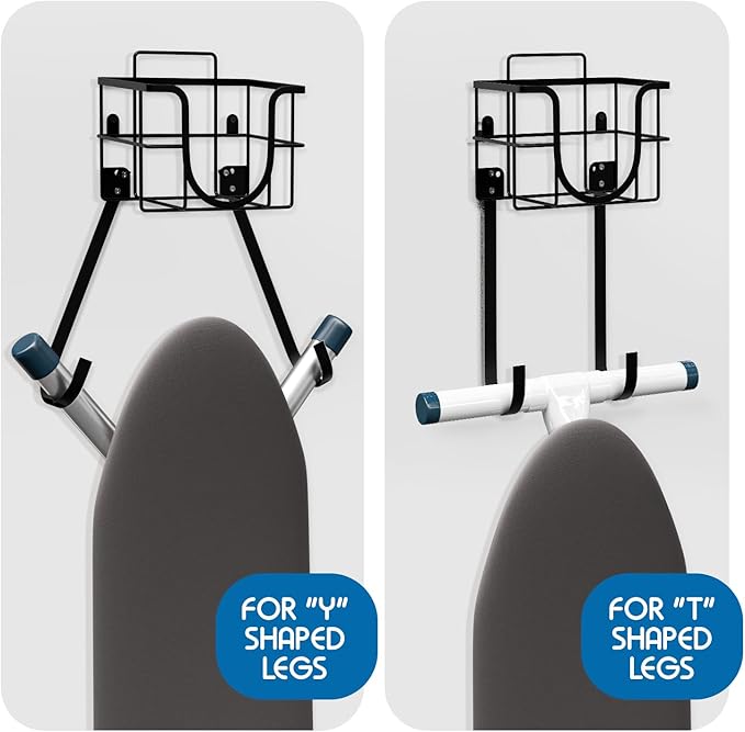 Ironing Board Holder Wall Mount & Over The Door Hanger, Laundry Room Ironing