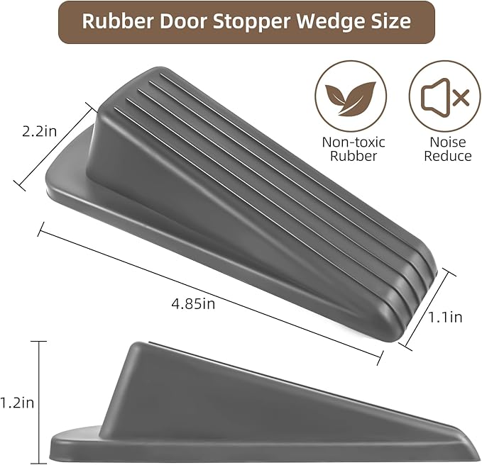 JZWBLILY Door Stoppers for Bottom of Door on Floor, Premium Rubber Door Stopper Wedge, Floor Sturdy Stackable Door Stops for Carpet Heavy Duty Door (Gray, 2 Pack)