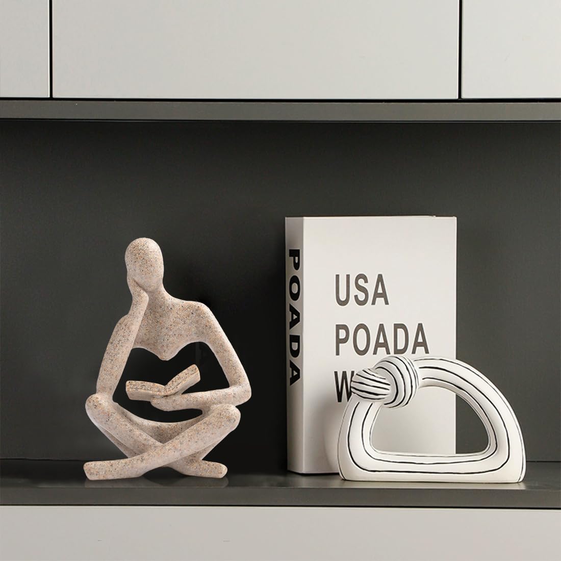LXX1 Thinker Statue Gifts for Readers Book Lovers Women, Reading Man Figurine Bookshelf Decor Aesthetic Neutral Sculptures Home Decor for Shelves,Desk, Shelf, Coffee Table for Living Room Office