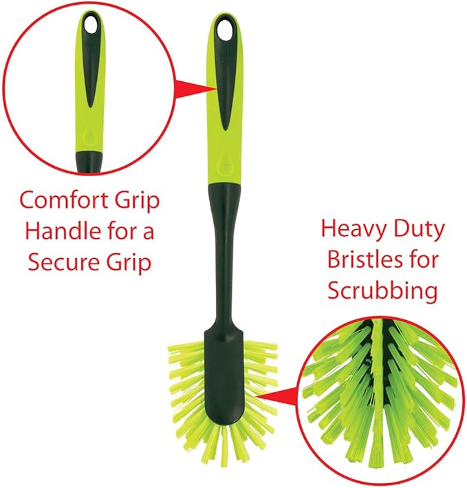 Pine-Sol Long Handle Dish Brush – Heavy Duty Bristle Kitchen Scrubber, Safe