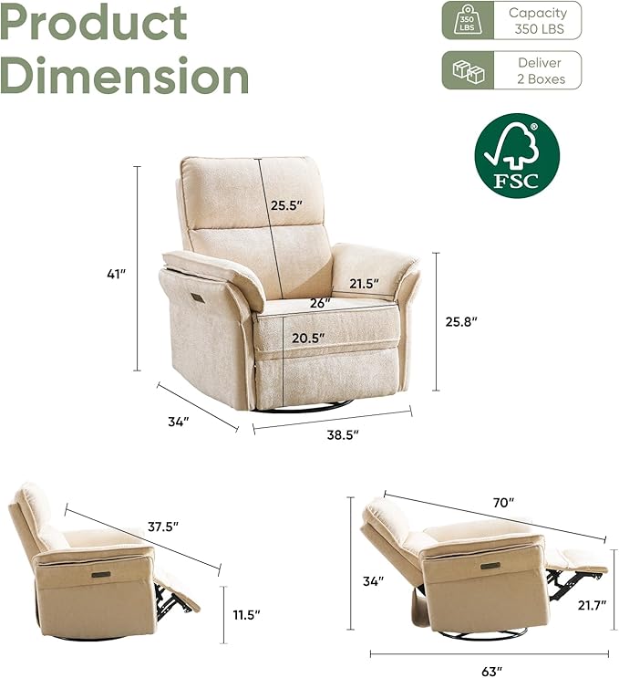 Oversized Power Recliner Chair Swivel Glider