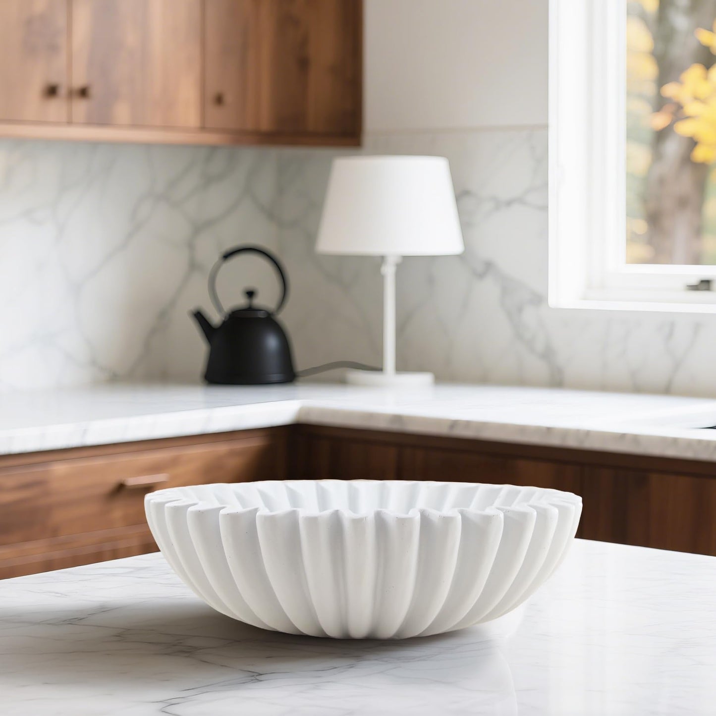 Plukers Large Modern Decorative Ruffle Bowl for Home Decor Fruit Bowl Organic Catch All Key Kitchen Entryway Shelf Coffee Table,White
