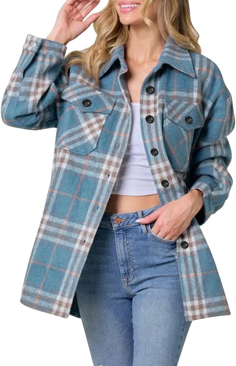 AUTOMET Womens Fall Outfits Fashion Clothes Shackets Flannel Plaid Button Down Long Sleeve Shirts Jackets