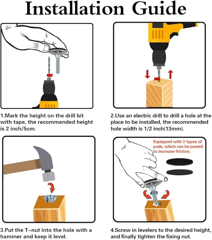 4 Set M10 Swivel Adjustable Leveling Feet, Heavy Duty Height Adjuster Furniture