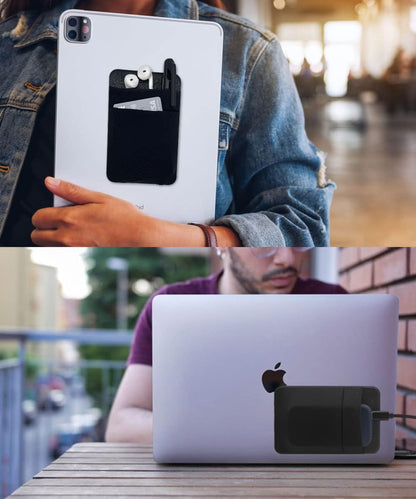 Afterplug 2-Pocket Adhesive Pouch for Laptop, Compatible with External Portable SSD, Magic Mouse, USB Cable and More - Black