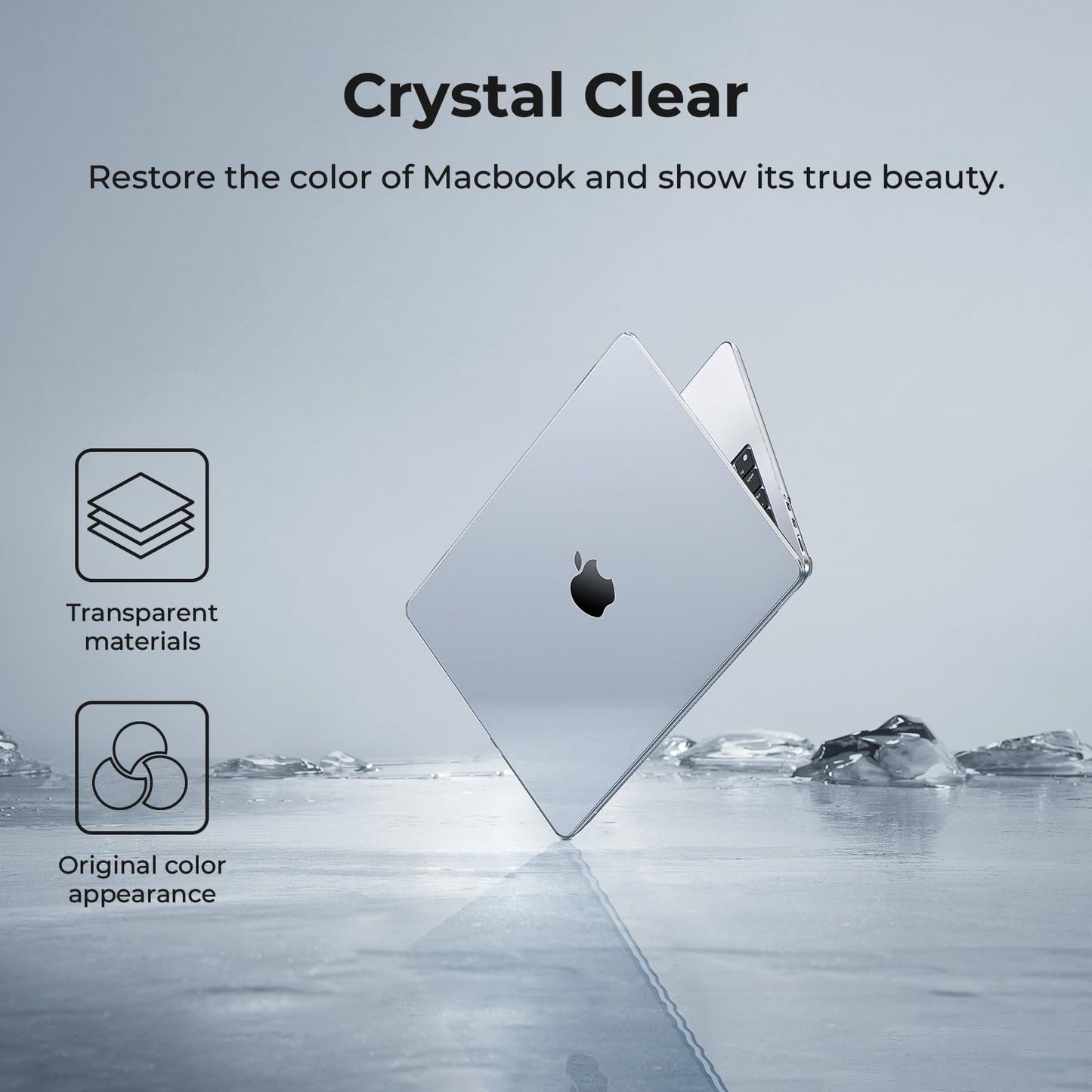 EooCoo Case compatible for M4 M3 M2 Macbook Air 15 inch A3241 A3114 A2941 with Touch ID,2025 2024 2023 Release, Transparent Plastic Hard Shell Cover, Smooth Shiny Surface, Crystal Clear
