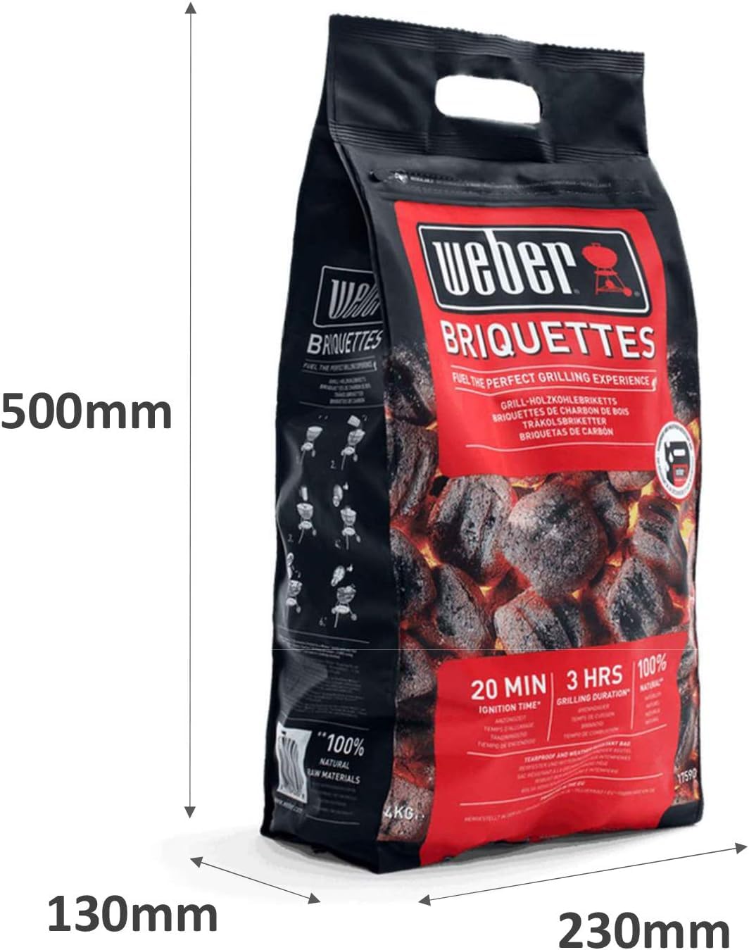 Weber Grill Briquettes (8kg bag), for long and consistent heat, ideal for longer grilling of grill food, 100% natural wood, EU product, sustainably sourced, FSC certified (17591)