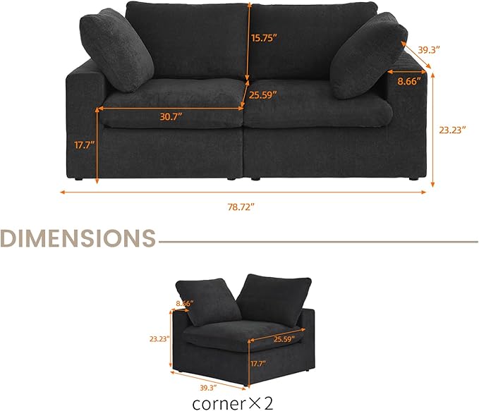 Cloud Modular Sectional Sofa Couch, 80.3" Convertible Couches Lovesofa