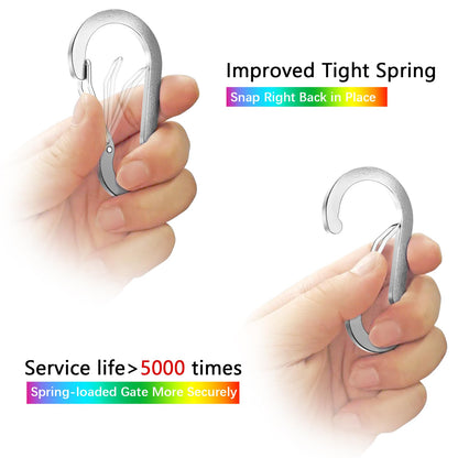 sprookber 3.2 Inch Aluminum Carabiner Clips D Ring, Caribeaner Spring Snap Hook with Keychain for Camping, Hiking, Gym & Outdoor Gear, Set of 10(Multicolor)