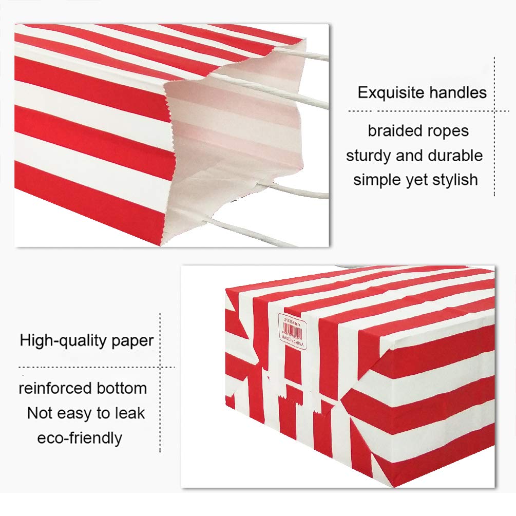 ADIDO EVA 25 PCS Red and White Striped Gift Bags Small Red White Stripe Bags with Handles for Party Favor (6.2 x 3.1 x 8.6 In)
