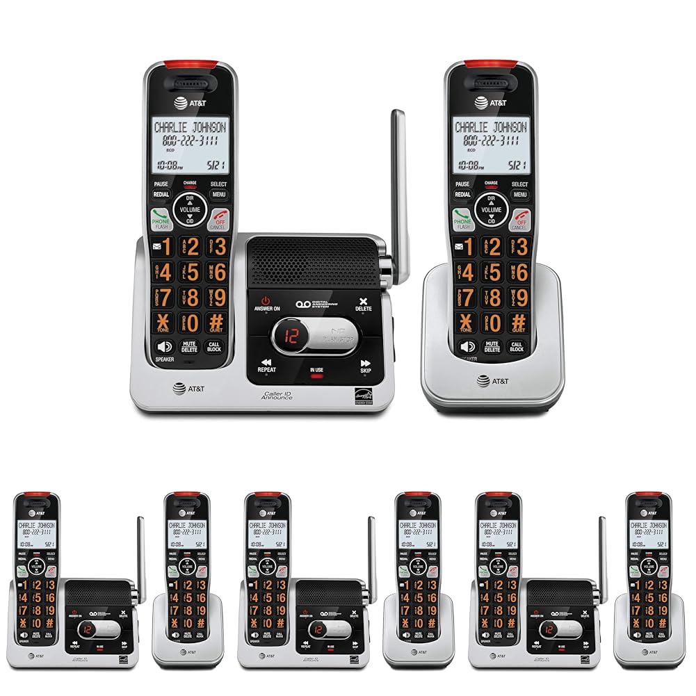 AT&T BL102-2 DECT 6.0 2-Handset Cordless Phone for Home with Answering Machine, Call Blocking, Caller ID Announcer, Audio Assist, Intercom, and Unsurpassed Range, Silver/Black