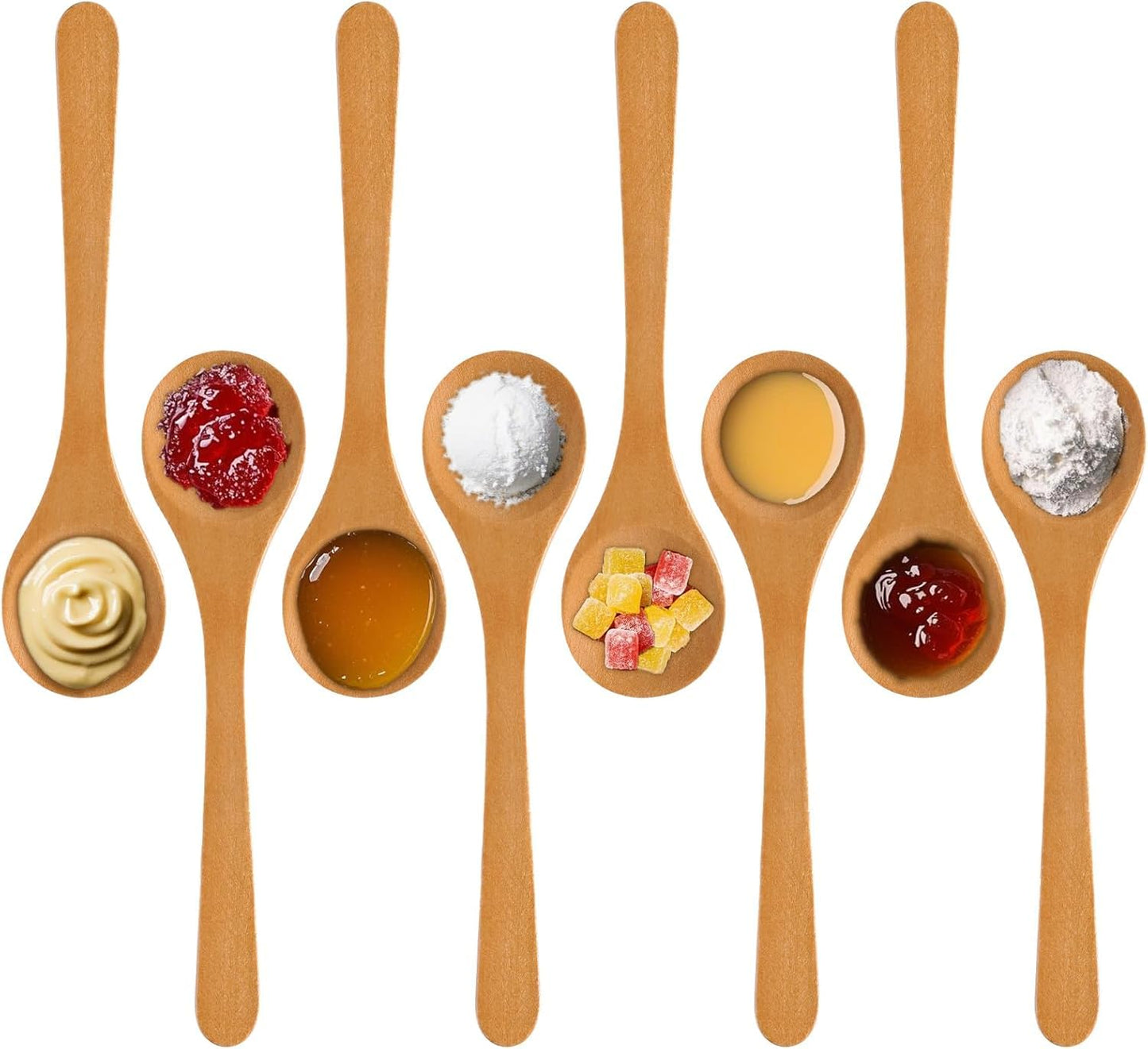jiebor 60Pcs Mini Small Wooden Spoons Tiny Wood Spoons Bulk for Tea Coffee Sugar Ice Cream Salt Spices Honey Jars Home Kitchen 5.1inch