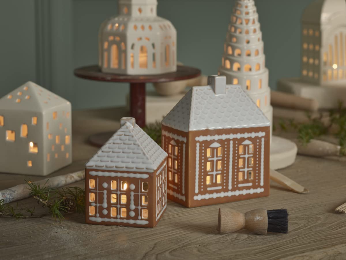 Kahler Gingerbread Lighthouse | Stoneware Tealight Holder | Brown | Small 4.7 Inch