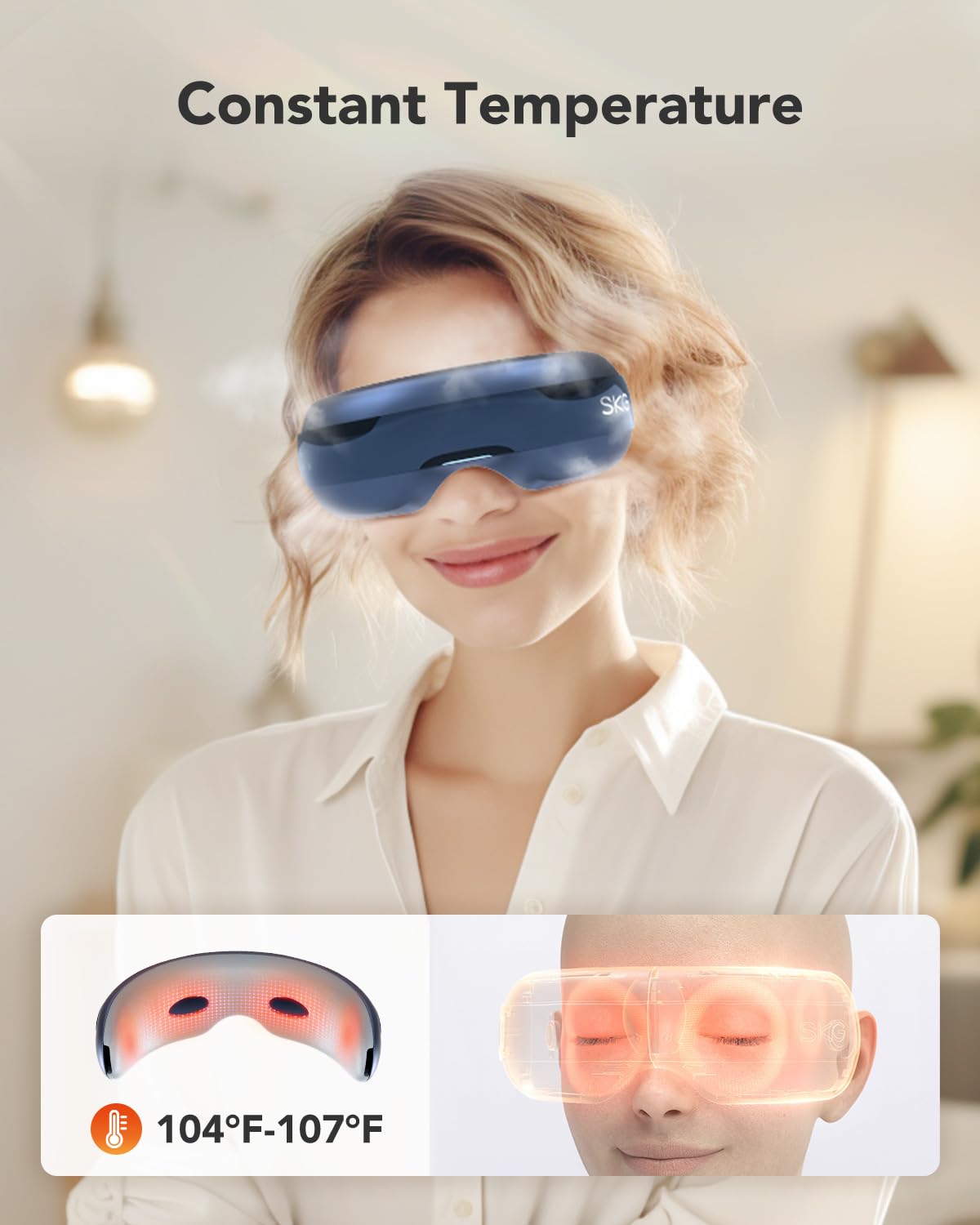 SKG Eye Massager with Heat, Bluetooth Heated Eye Massager for Relief with Vision Window Music, Soothing Eye Care to Relax Eyes, Best Gifts for Women Men