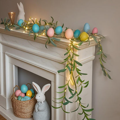 Hairui Lighted Artificial Olive Garland 6FT 96 LED Fairy Lights Battery Operated, Faux Vine Lights with Timer for Spring Christmas Holiday Fireplace Decoration