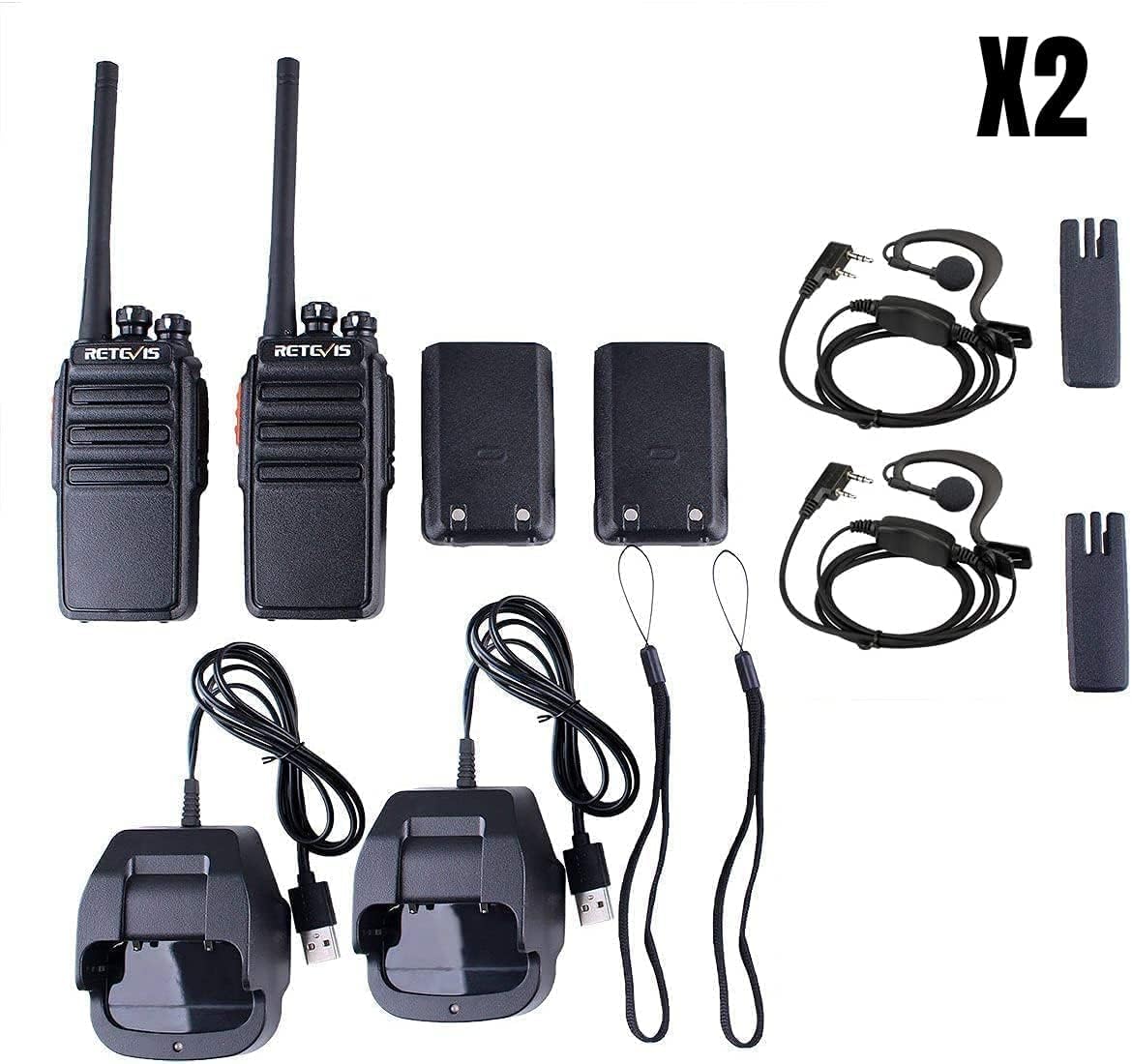 Retevis RT24 Walkie Talkies for Adults, Rechargeable 2 Way Radio Long Range PMR446 License Free 16 Channels CTCSS/DCS, Two Way Radio with Earpiece and USB Charging Base(Black, 2 Pair)