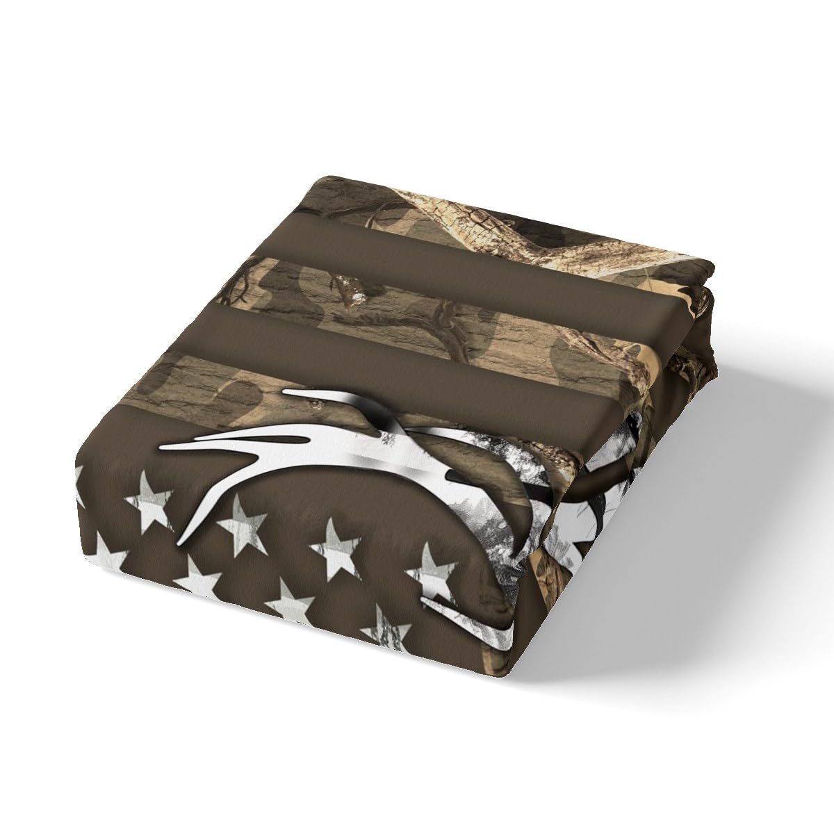 Kids Camo USA Flag Bed Sheet Set King Size,Brown Camouflage American Flag Quality Brushed Microfiber Luxury Bedding Set, Deer Antlers and Trees Bedding (1 Fitted,1 Flat,2 Pillowcases),Soft Fabric