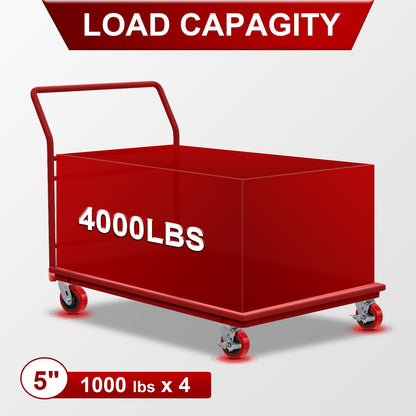 5 Inch Caster Wheels, Polyurethane on Polyolefin Core Wheel- Capacity up to 1000 Lbs Per, Use for Platform Truck, Industrial Equipment (1 Brake)
