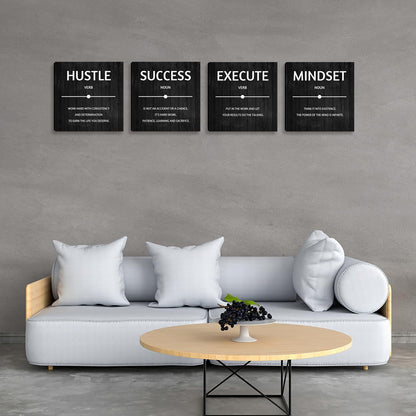 Halioyo Motivational Wall Decor Inspirational Office Quotes for Living Room Bedroom Canvas Posters Painting 4 Pieces Modern Wall Art Home Office Decor 12”X12”X4