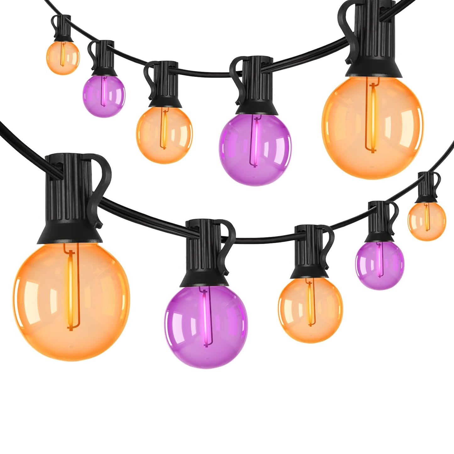 25FT Halloween String Lights Outdoor Plug-In, 25 G40 LED Bulbs & 2 Spare, E12 Base, 2700K Warm White, Shatterproof, Outdoor Halloween Decorations for Garden Patio Christmas, Clear Purple Orange