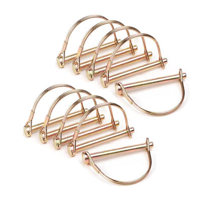 Truleego 10 Pack 1/4x4 Inch Trailer Coupler Pin Set, Heavy Duty Locking Pin Secure Towing Pin Coupler Safety Pin Hitch Pin Wire Lock Pin for Trailers Lawn & Garden Equipment Farm Wagons (Gold)