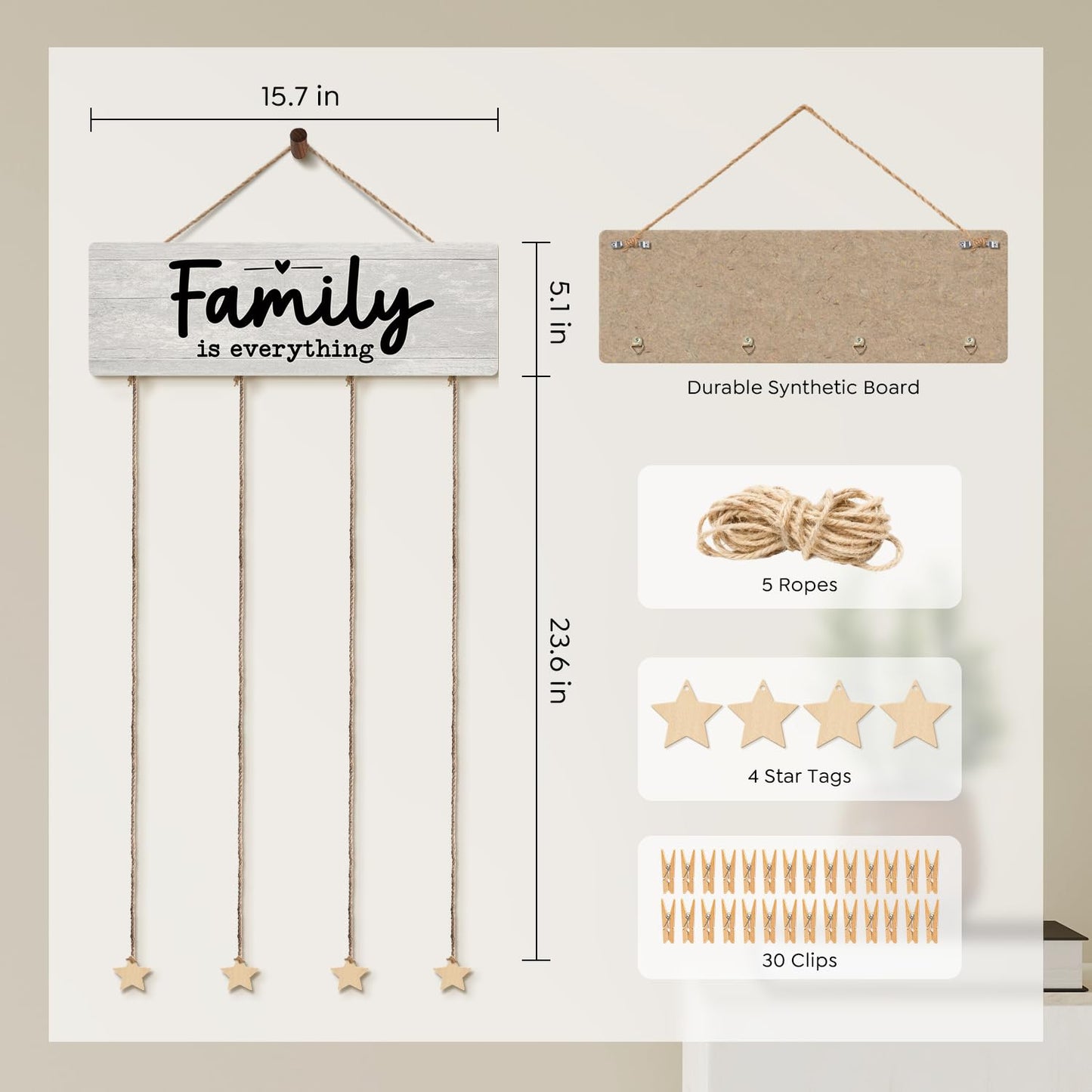 ELMCH Family Picture Frame Photo Hanging Display with Clips, Family Reunion Gifts, Families Is Everything Picture Board Photo Holder for Wall Decor