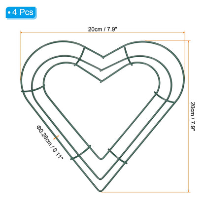 PATIKIL 8 Inch Christmas Wire Wreath Frame, 4 Pcs Metal Heart Shape Dream Catcher Rings Macrame Wreath Floral Hoop for Home Car DIY Craft Wedding Wall Hanging Decorations, Green