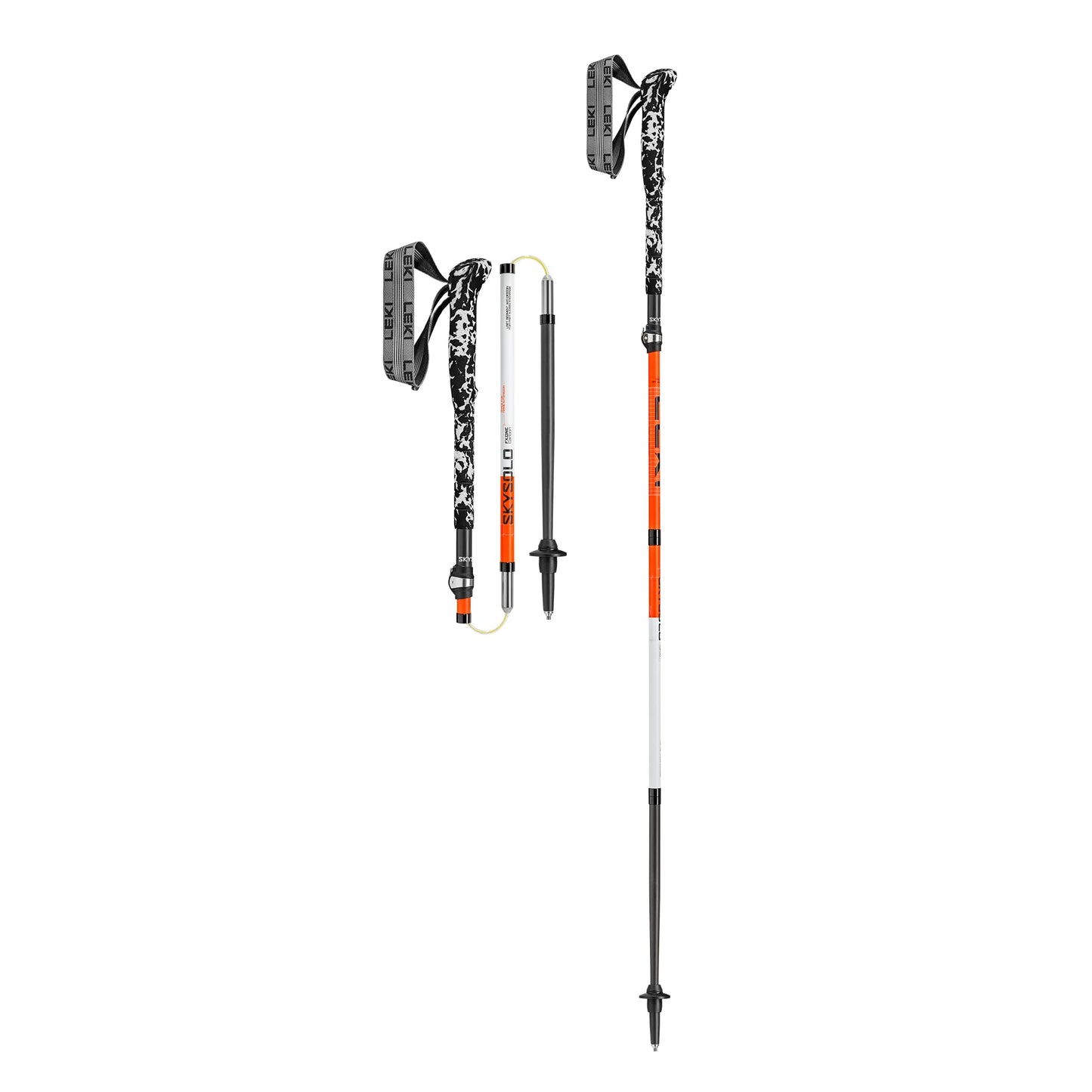 LEKI Skysolo FX.One Carbon Trekking Poles - Foldable Ultralight Walking Poles for Thru-Hiking, Fast-Packing, & Mountaineering - Neonorange-White-Black - 130 cm