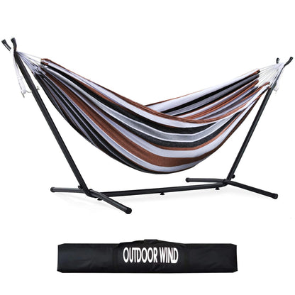 OUTDOOR WIND 550lbs Capacity Double Hammock Adjustable Hammock Bed with 10ft Heavy Duty Steel Stand Includes Portable Carrying Case, Easy Set up