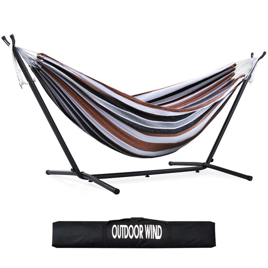 OUTDOOR WIND 550lbs Capacity Double Hammock Adjustable Hammock Bed with 10ft Heavy Duty Steel Stand Includes Portable Carrying Case, Easy Set up