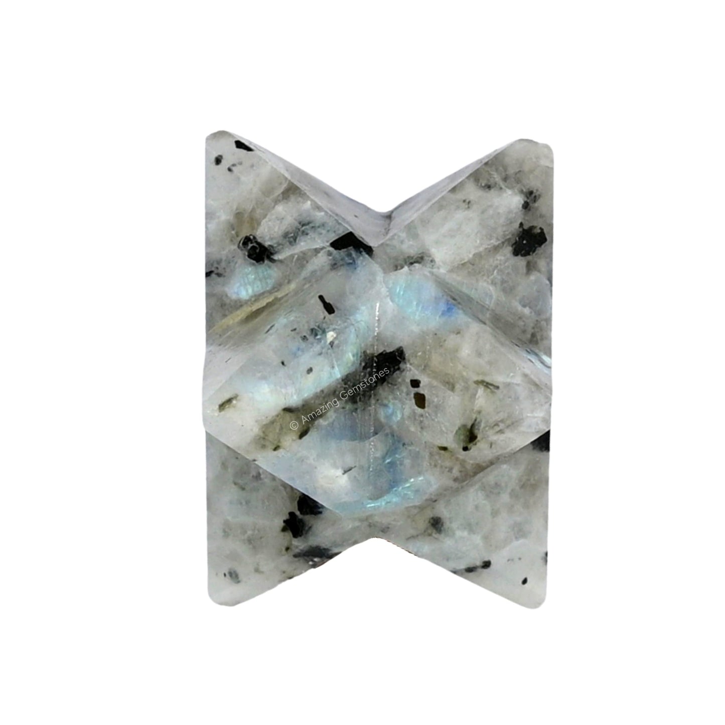 Amazing Gemstone Rainbow Moonstone Merkaba Crystal - 0.75 Inches Metaphysical Merkaba Star for Meditation - Energetic Tetrahedron Crystal and Healing Stones for Spiritual Growth and Healing (15-20mm)