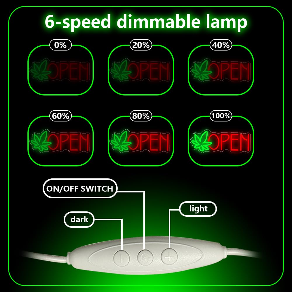 Green Leaf Neon Sign, Open Led Neon Light Signs for Wall Decor LED Light up Sign for Bar Home Beer Bar Pub Night Club Party Hotel Birthday Man Cave Club Pub Party Decor Gift USB Powered(16.2"*6.3")