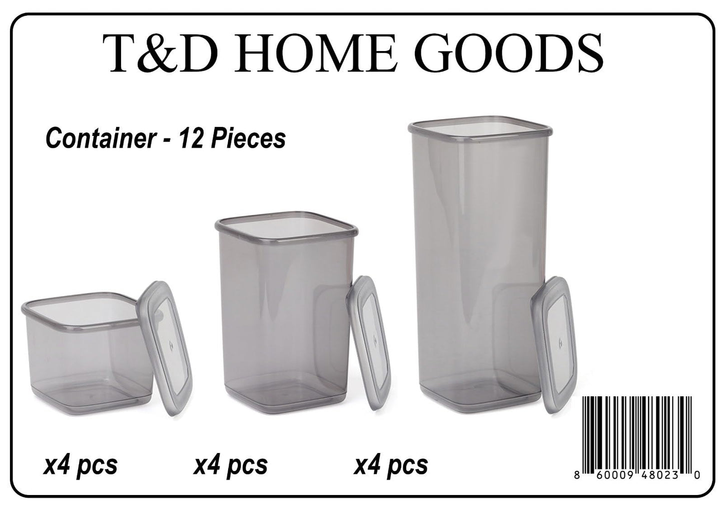 T&D HOME GOODS Storage Jars with Lid, Airtight, Set of 12 Storage Containers, BPA-Free, Storage Container for Cereal, Flour, Kitchen, Practical Organiser Kitchen, (12, 3 Square diff size)