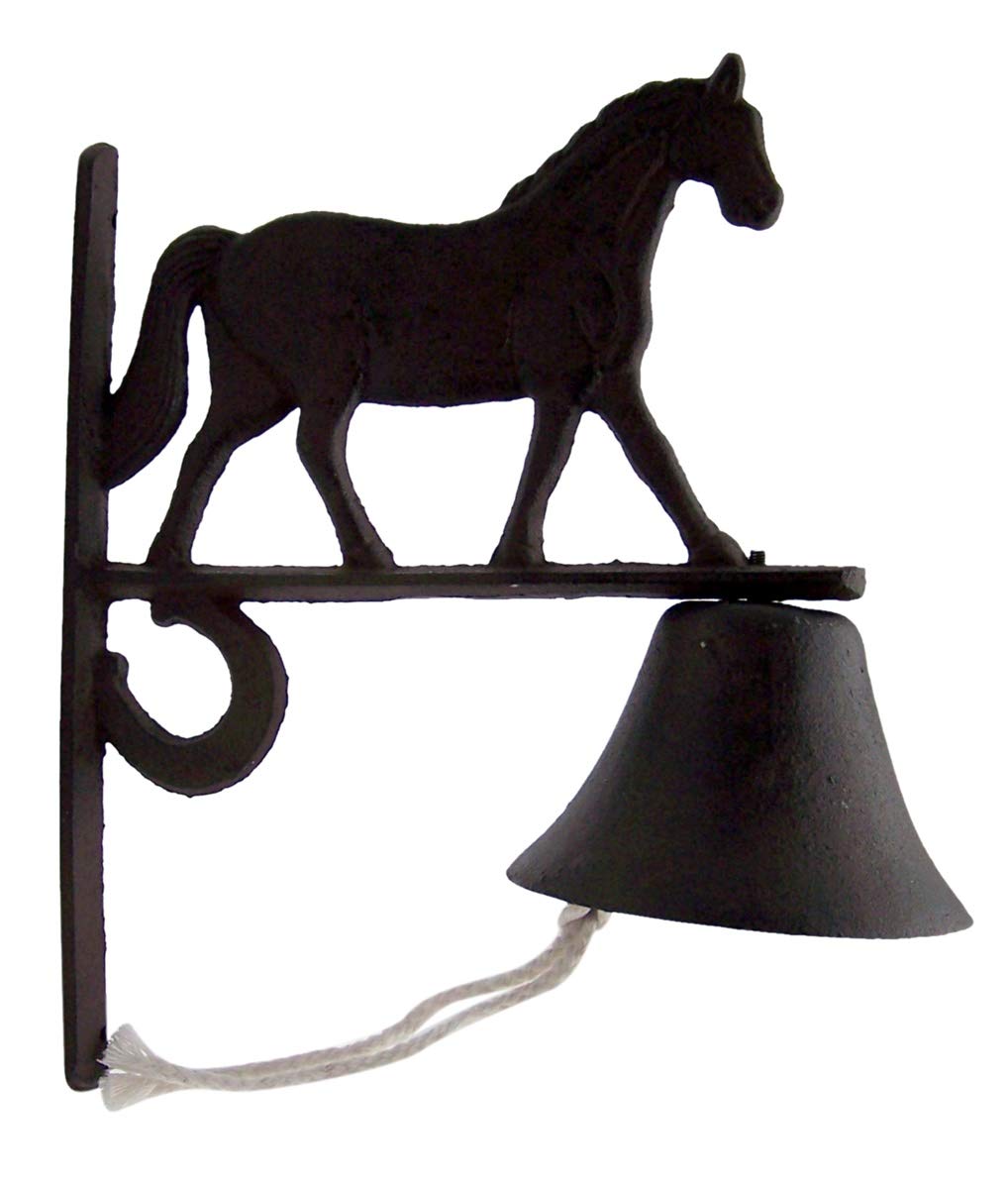 Farmhouse Equestrian Charm Dinner Bell, Vintage Cast Iron Cowbell, 7.75 Inches