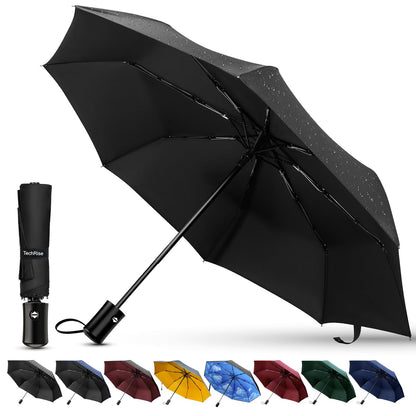 TechRise Umbrella, Compact Strong Windproof Automatic Umbrellas, Folding Lightweight, Portable Travel Golf Umbrella for Rain, One Button Auto Open and Close