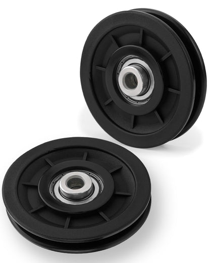 Zepofit Pulley Wheel Bearing 90mm Nylon - Universal Pulleys for Gym Cable Machine Smith Machine Garage Barn Door Parts Weight Lifting System Replacement LAT Pulldown Attachment (2, Silver Center)