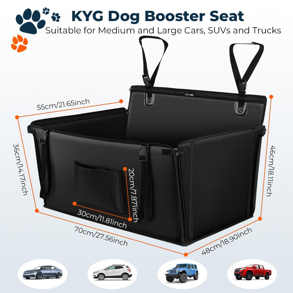 KYG Extra Stable Dog Car Seat Waterproof Dog Car Seat for Dogs Non-Slip Pet Car Seat Scratch Proof Car Seat for Dogs Large-with 4 Fastening Straps Dog Car Seat for Back Seat-up to 26 KG