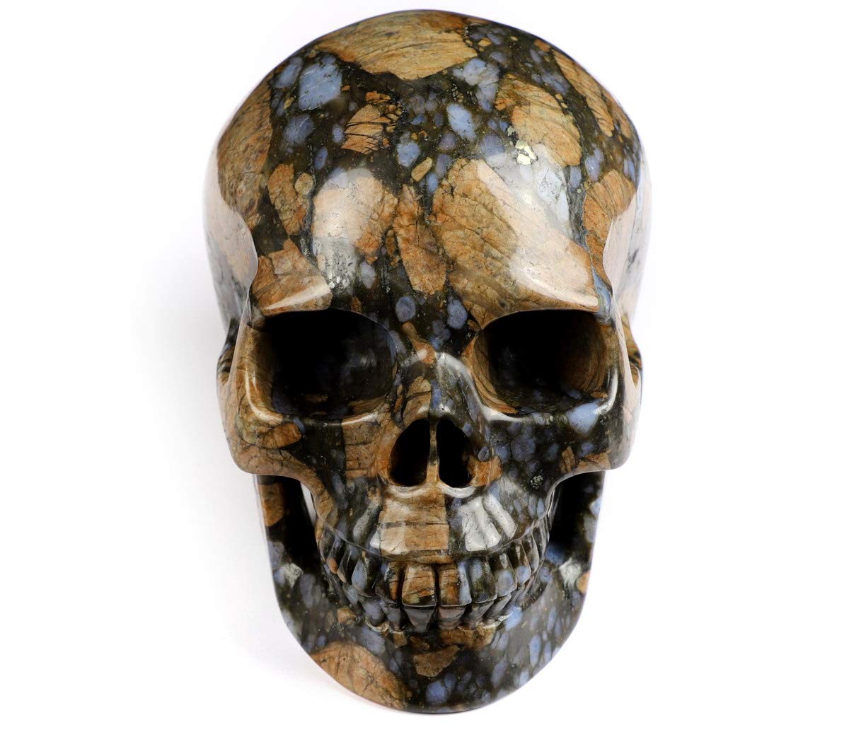 Skullis 5.0” Que Sera Stone Crystal Skull, Hand Carved Gemstone Fine Art Sculpture, Reiki Healing Stone Statue.915.