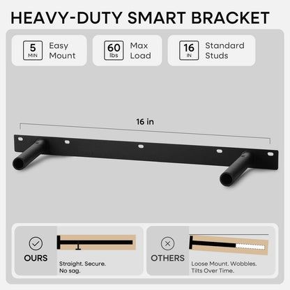 Homeforia Black Floating Shelves 24 inch, High End Solid Real Wood 24inch Bathroom Floating Shelf for Wall Mounted, Black Wooden 24in Floating Shelves, Heavy Duty Bracket, 24 X 6.5 X 1.75 in, Set of 2