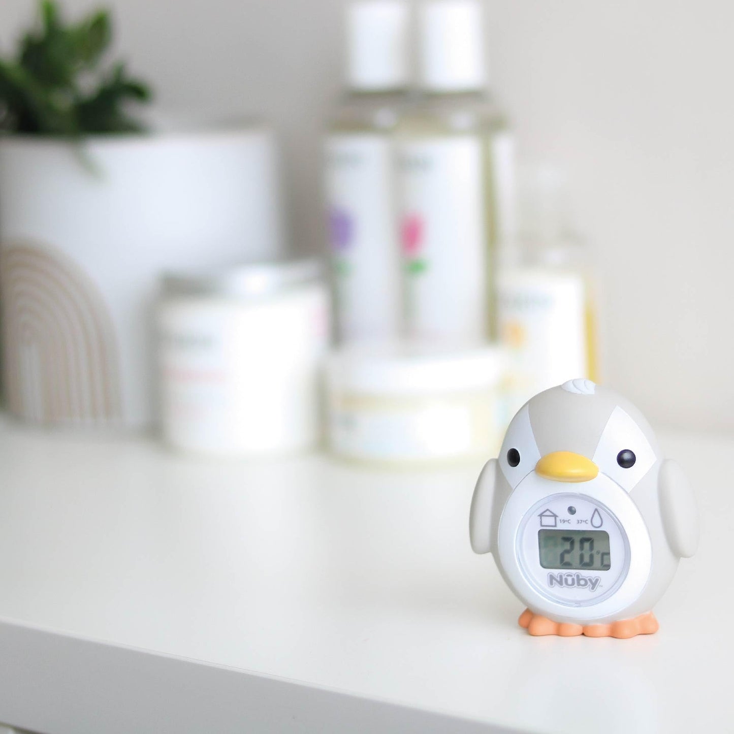 Nuby Penguin Baby Bath Thermometer - Digital Thermometer with Easy to Read Screen | BPA Free | Suitable from Birth (Grey)