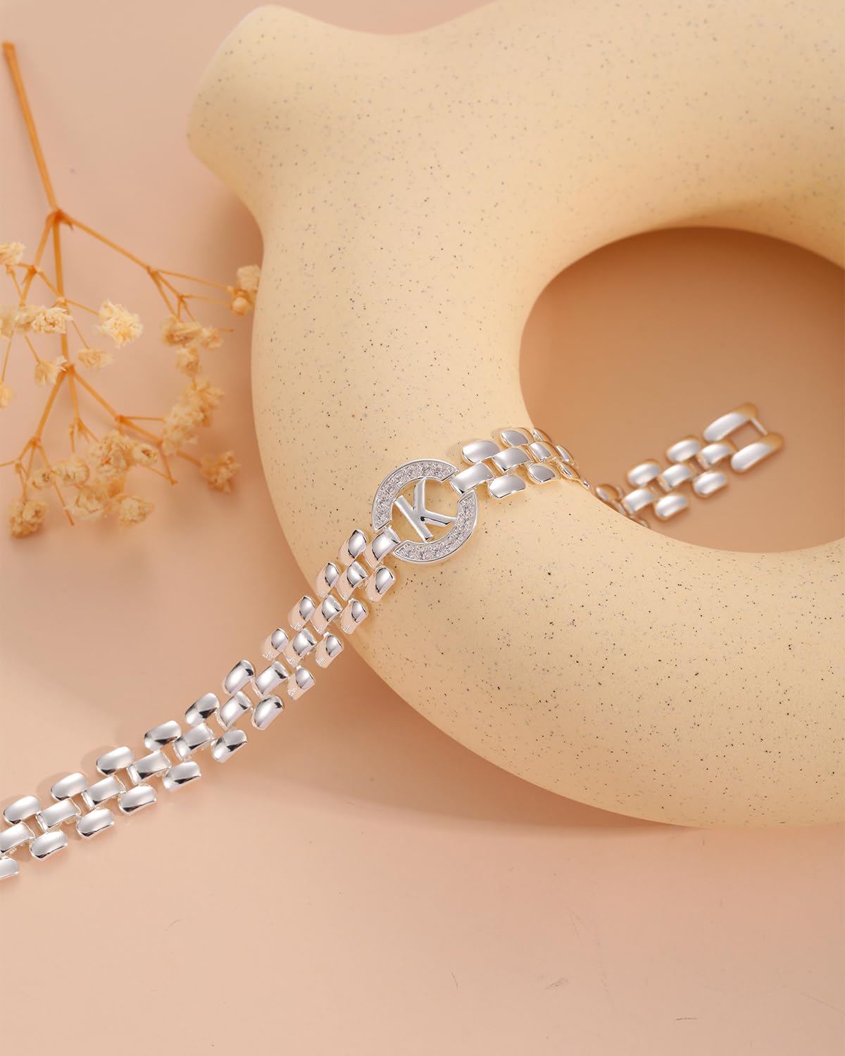 WEDDINEN Initial Bracelet,Silver Letter Bracelets for Women, Thick Bangle Wrist Gold Alphabet Bracelets for Women, Christmas Gifts for Women Jewelry Initial U Charm Chain