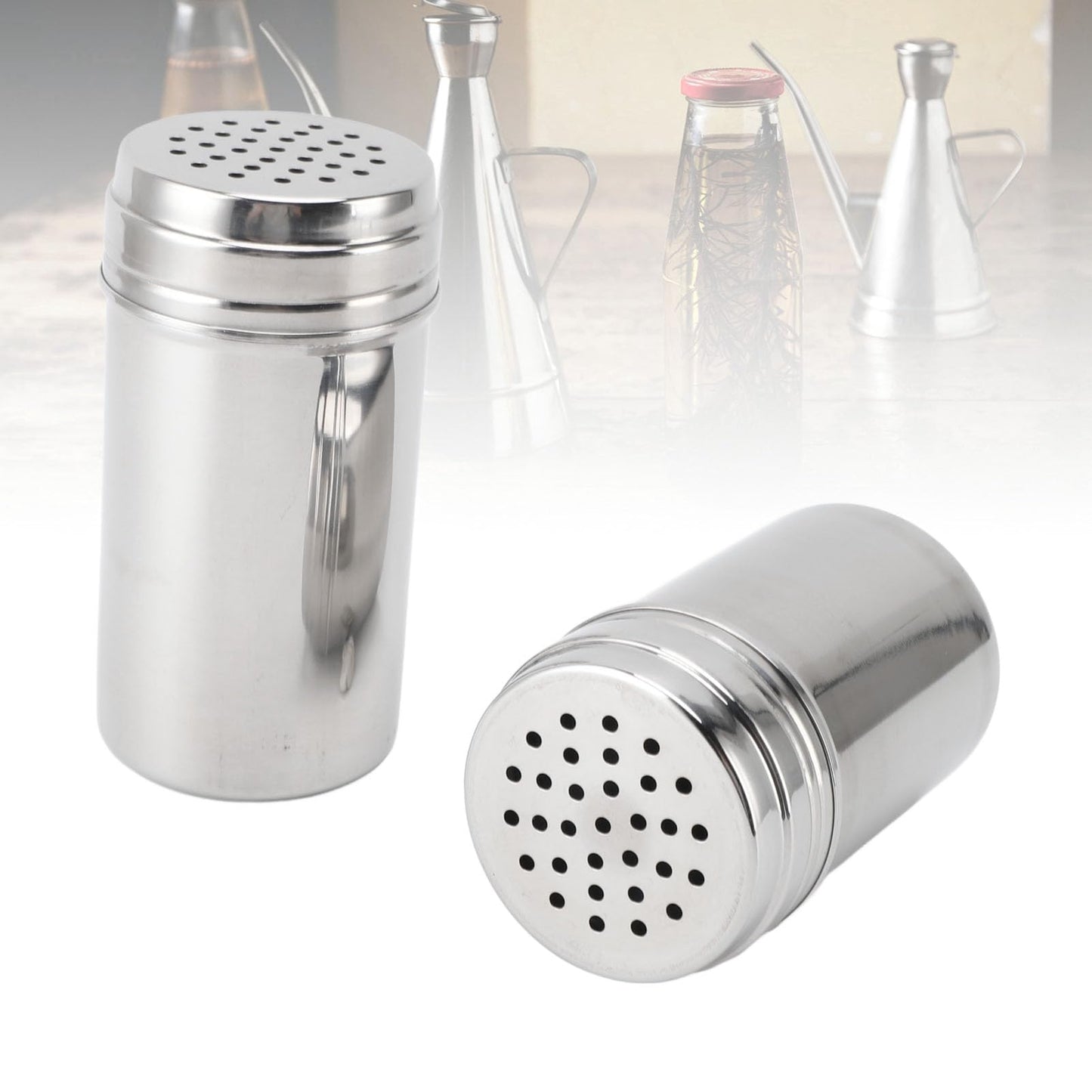 Condiment Shaker, 2PCS 304 Stainless Steel Adjustable Pour Holes Seasoning Dispenser Container Restaurant Organizing Cup for Kitchen Barbecue Camping (Type 2)