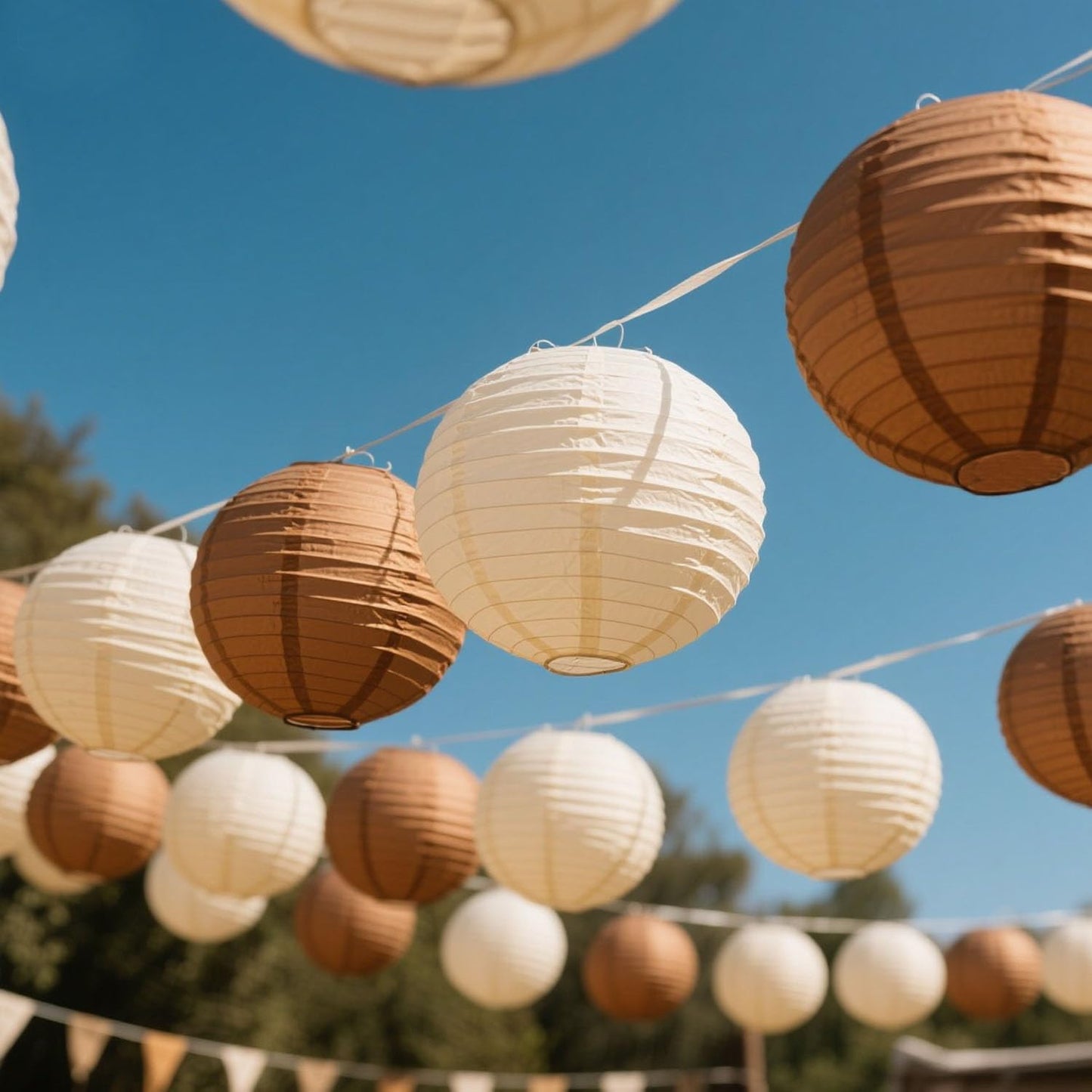 KUNYYI Boho Paper Lanterns, 12 Pcs Brown Nude White Chinese Lanterns Different Sizes for Baby Shower Garden Tea Party Bachelorette Birthday Wedding Party Decorations