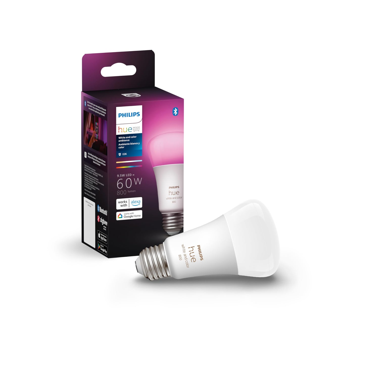 Philips Hue A19 LED Smart Light Bulb - White and Color Ambiance - 60W Indoor Light Bulb - Control with Hue App - Works with Alexa, Google Assistant and Apple Homekit - 3 Pack