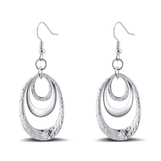 Silver Three Oval Bohemian Drop Dangle Earrings for Women Trendy Vintage Boho Earrings for Daily Jewelry Supplement Versatile Earrings for Gifts
